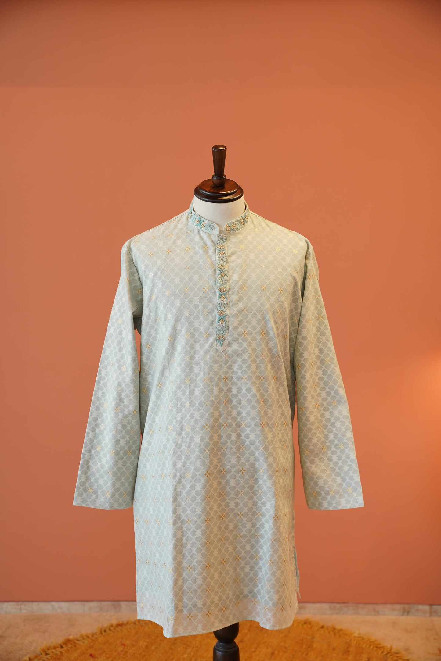 Powder Blue Bhagalpuri Cotton Silk Kurta