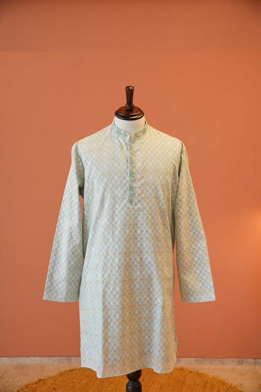 Powder Blue Bhagalpuri Cotton Silk Kurta