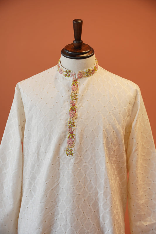 Ivory Bhagalpuri Cotton Silk Kurta