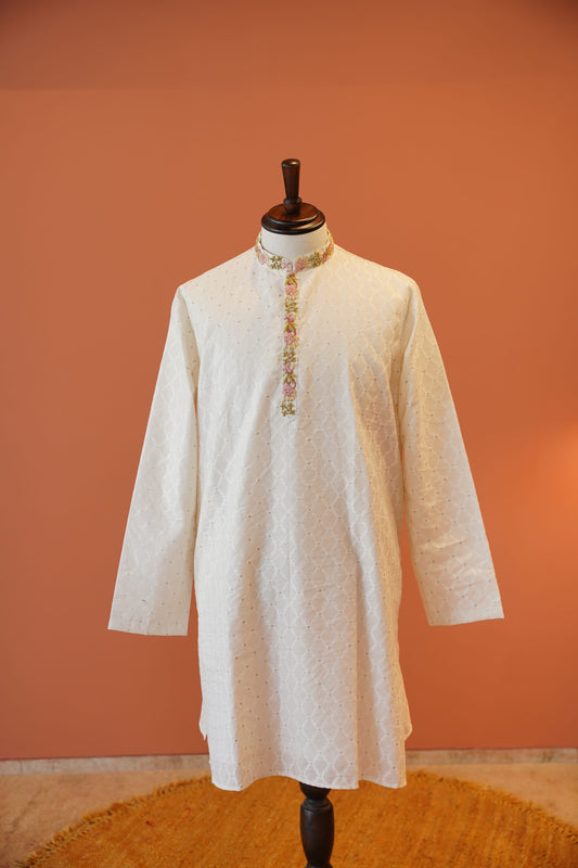 Ivory Bhagalpuri Cotton Silk Kurta
