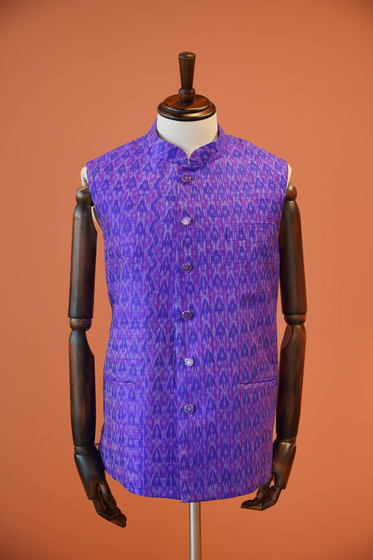 Purple Ikat Heritage Nehru Jacket