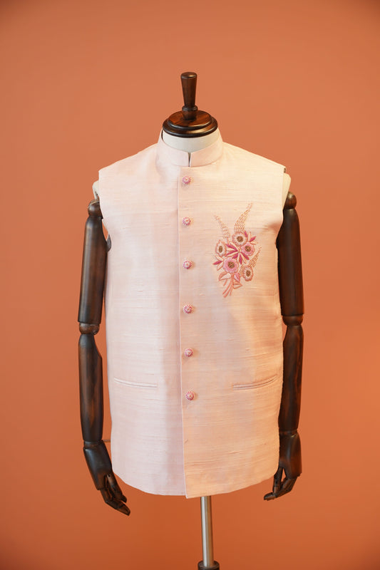 Classic Beige Matka Silk Nehru Jacket
