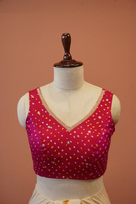 Gulnaar Bandhej V-neck Blouse