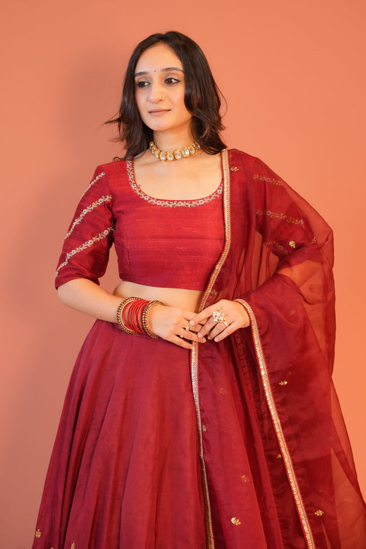 Maroon raabta Lehenga
