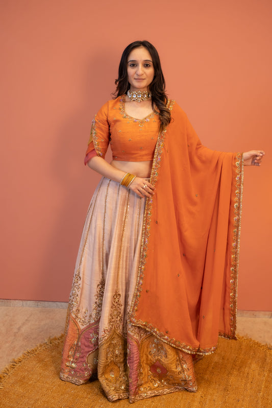 Kesariya Aabha Lehenga