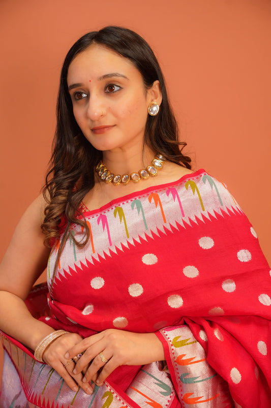 Laal Phool Banarasi Saree