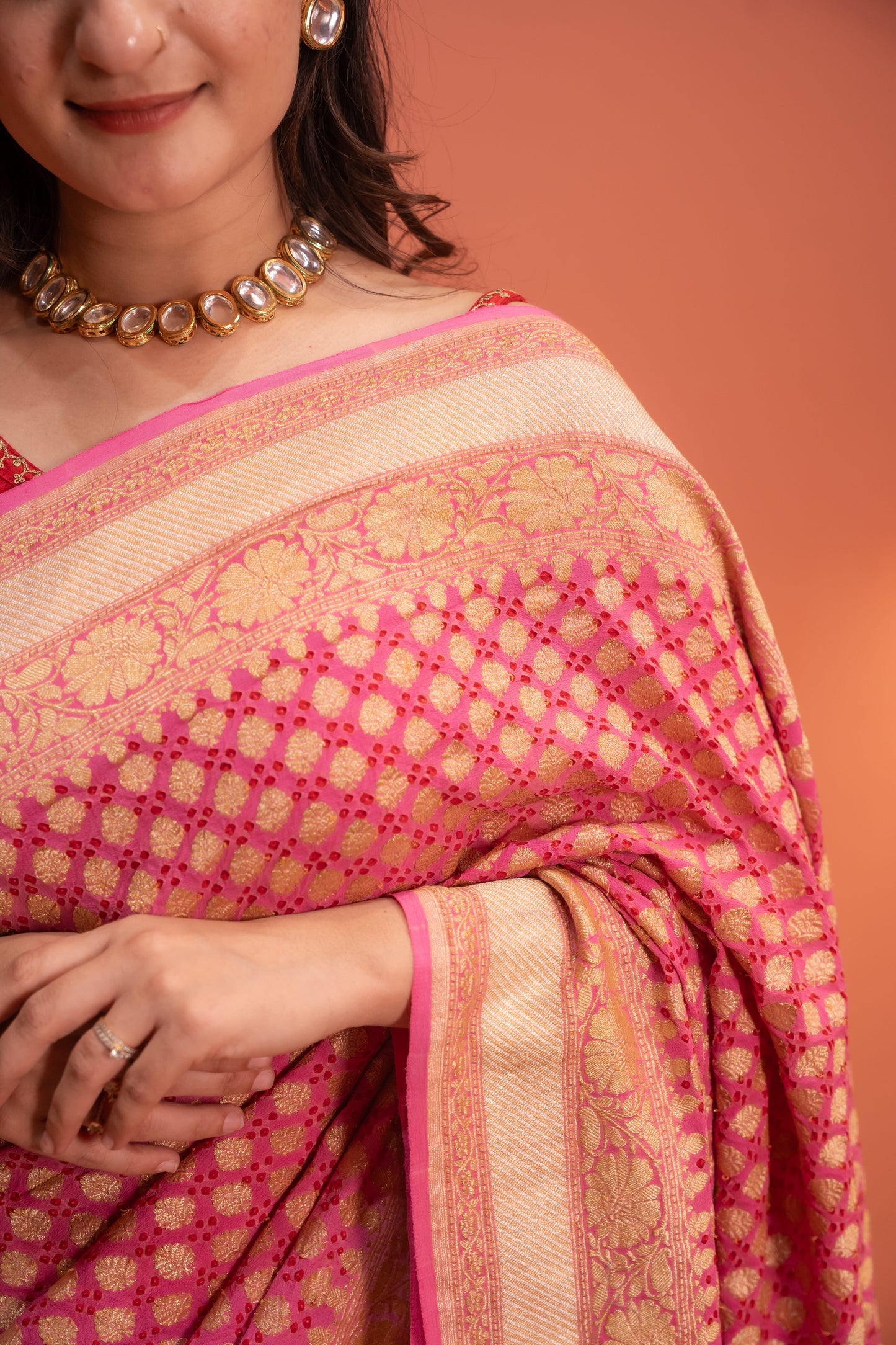 Gulabi Shahi bandhez Saree