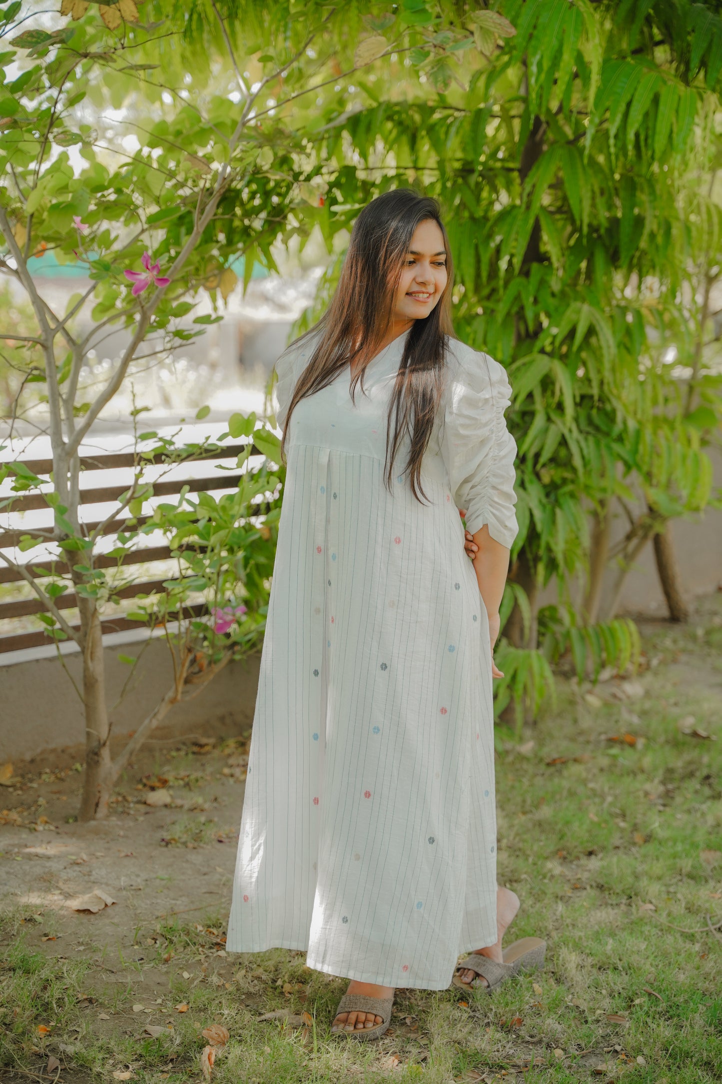 Noor Jamdani puff Sleeve Dress