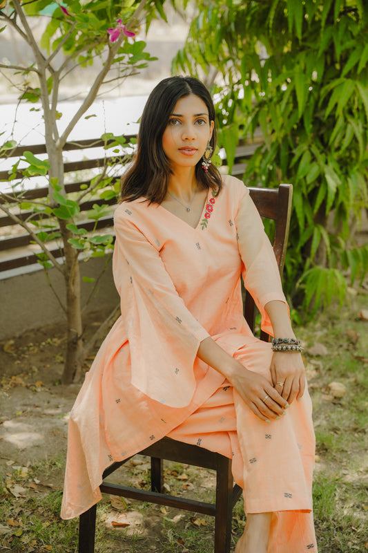 Surkh Peach Jamdani Co-ord Set