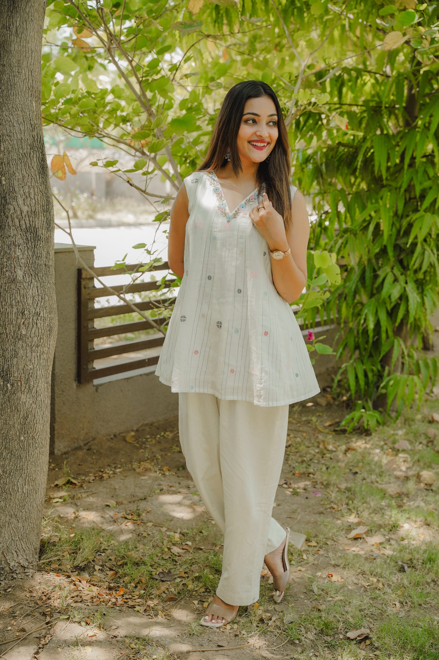 Sufi white jamdani co-ord set