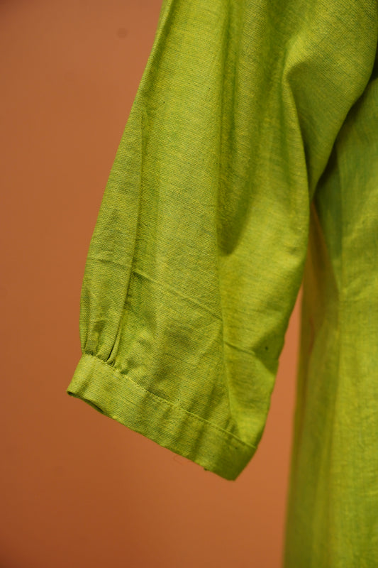 Lime Floral Khadi One Piece
