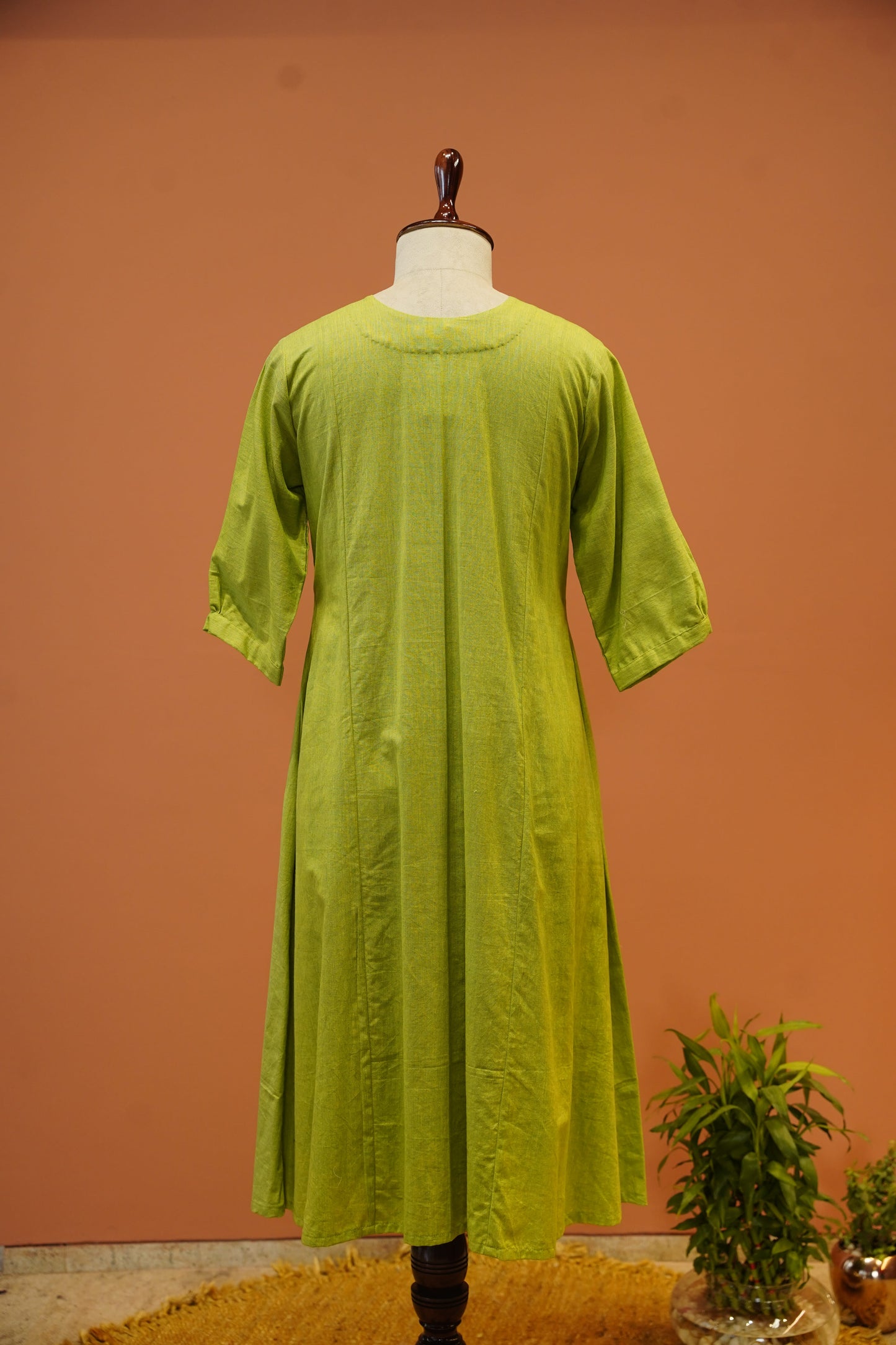 Lime Floral Khadi One Piece