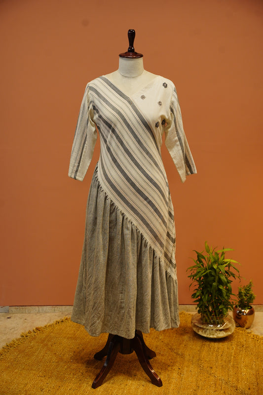Striped Khadi Panel Dress