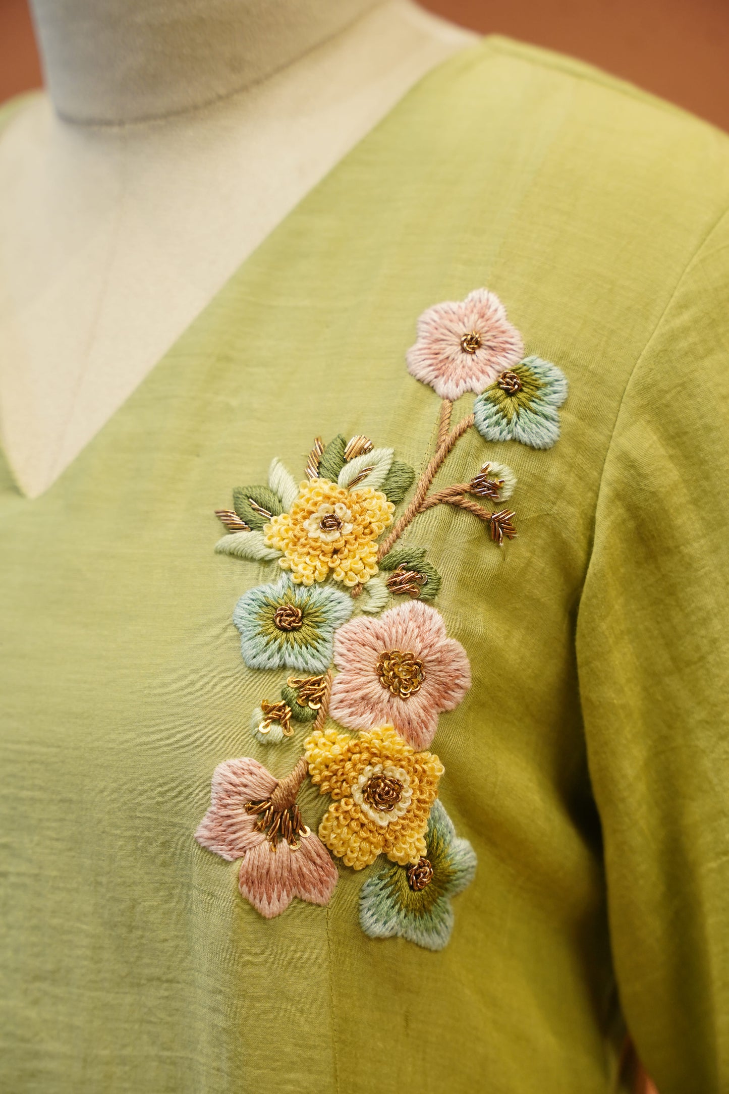 Lush Green Floral Embroidered A-Line Kurta