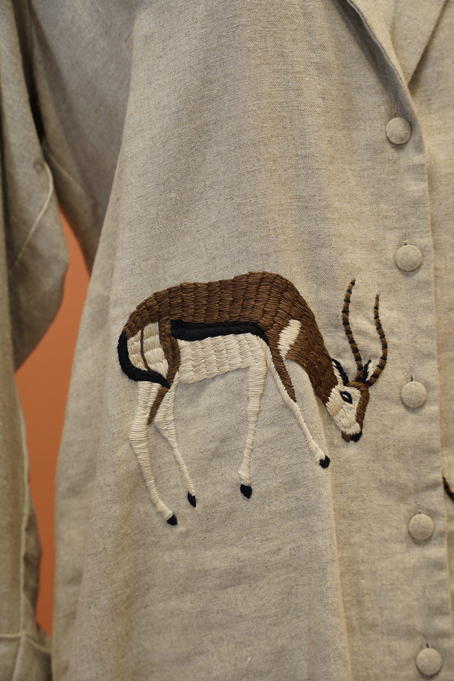 Beige Deer Embroidered Co-ord Set