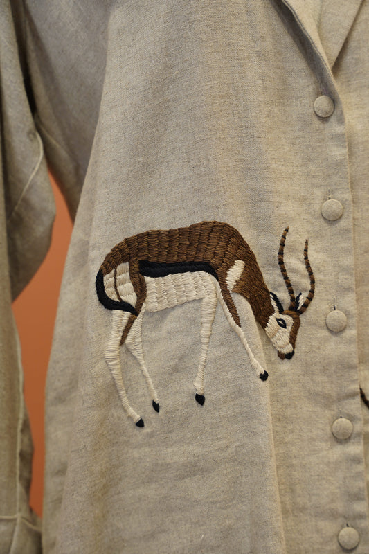 Beige Deer Embroidered Co-ord Set