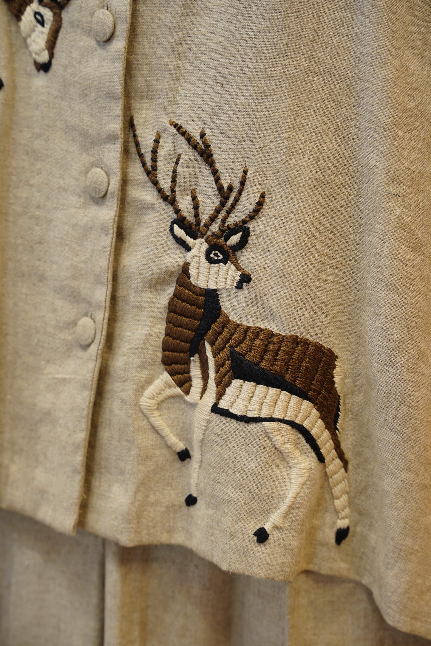 Beige Deer Embroidered Co-ord Set