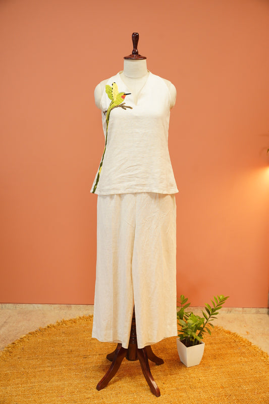 Ivory Bird Linen Co-ord Set
