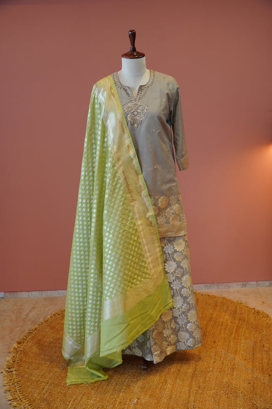 Chaandni Grey Banarasi Sharara set