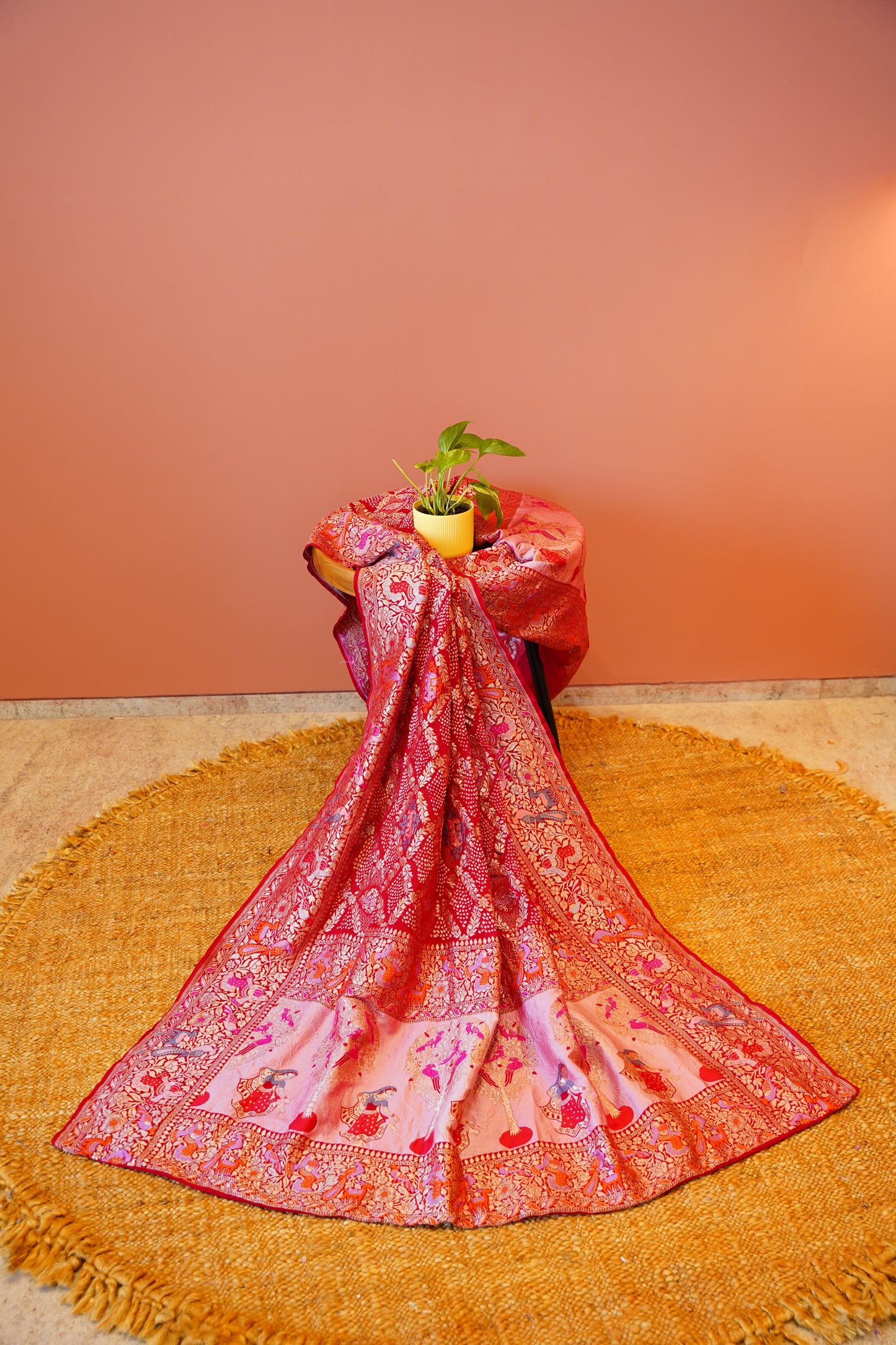 Red bandhej gharchola duppata