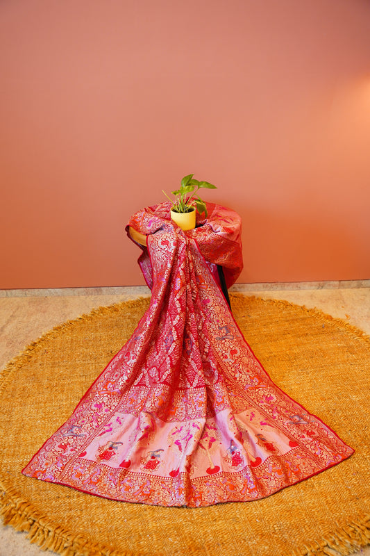 Red bandhej gharchola duppata