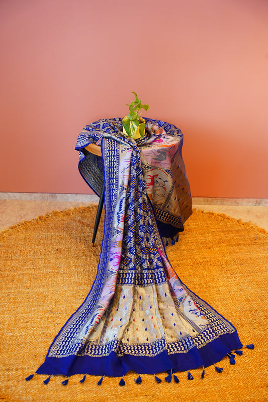 Royal Blue Bandhej Dupatta
