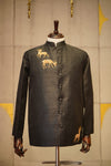 Midnight Black Raw Silk Safari Jacket