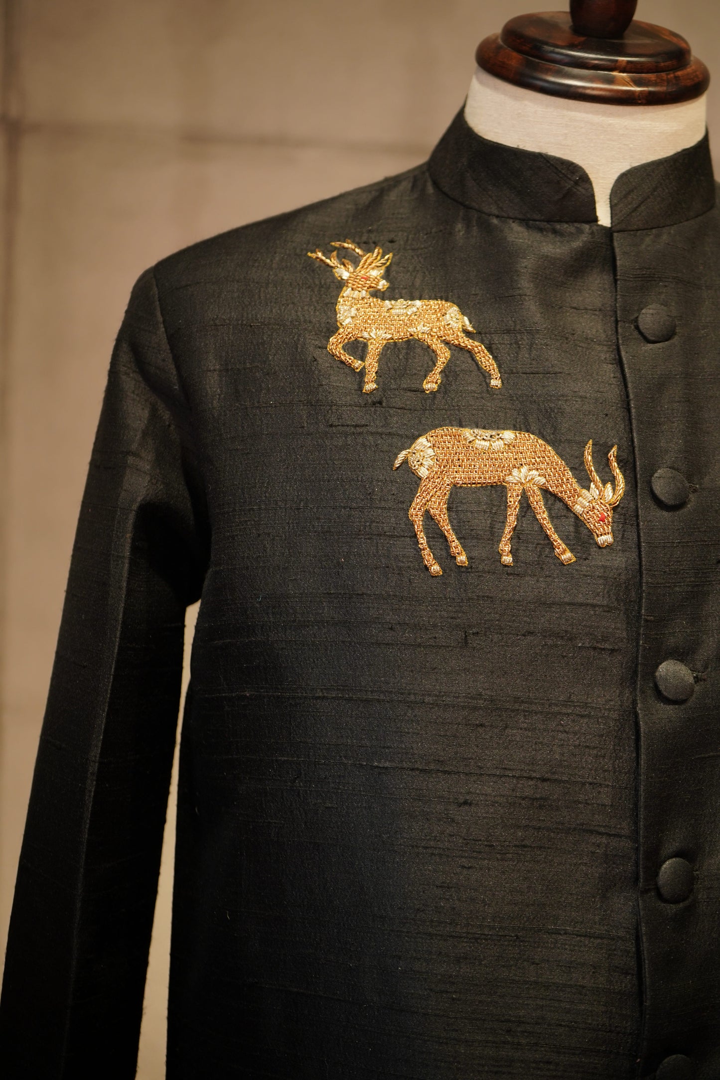 Midnight Black Raw Silk Safari Jacket