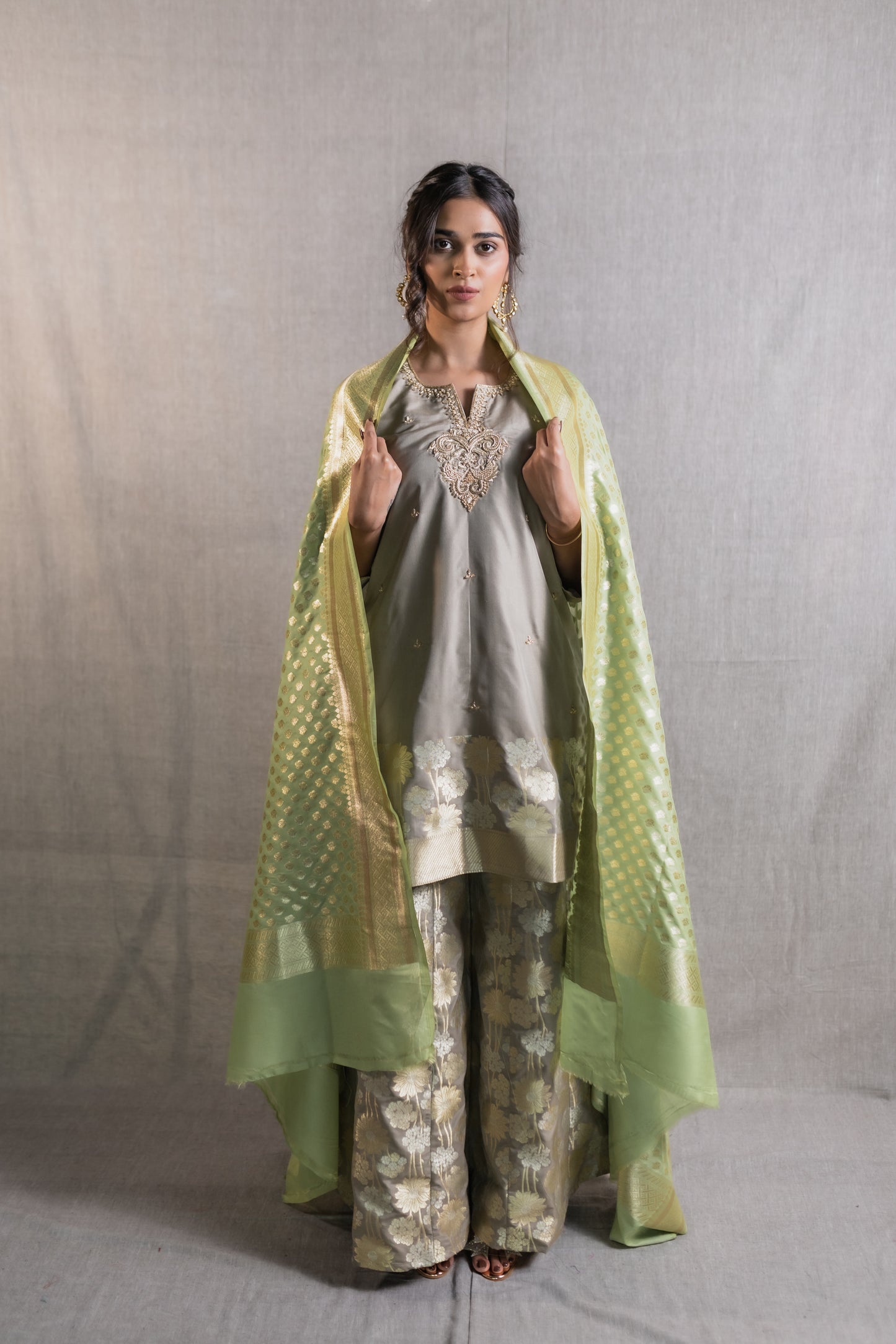 Chaandni Grey Banarasi Sharara set