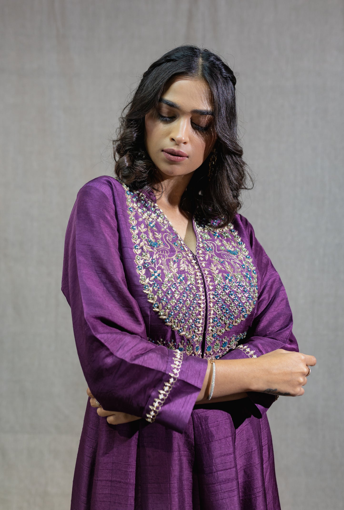 Royal Plum Semi Tussar Gown