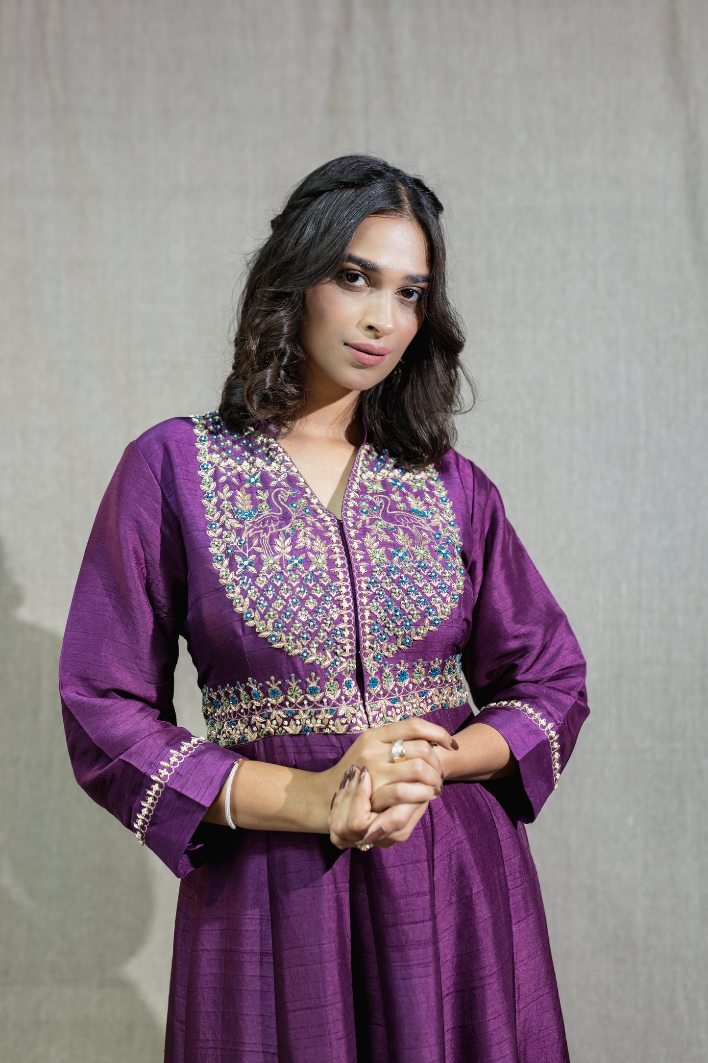 Royal Plum Semi Tussar Gown