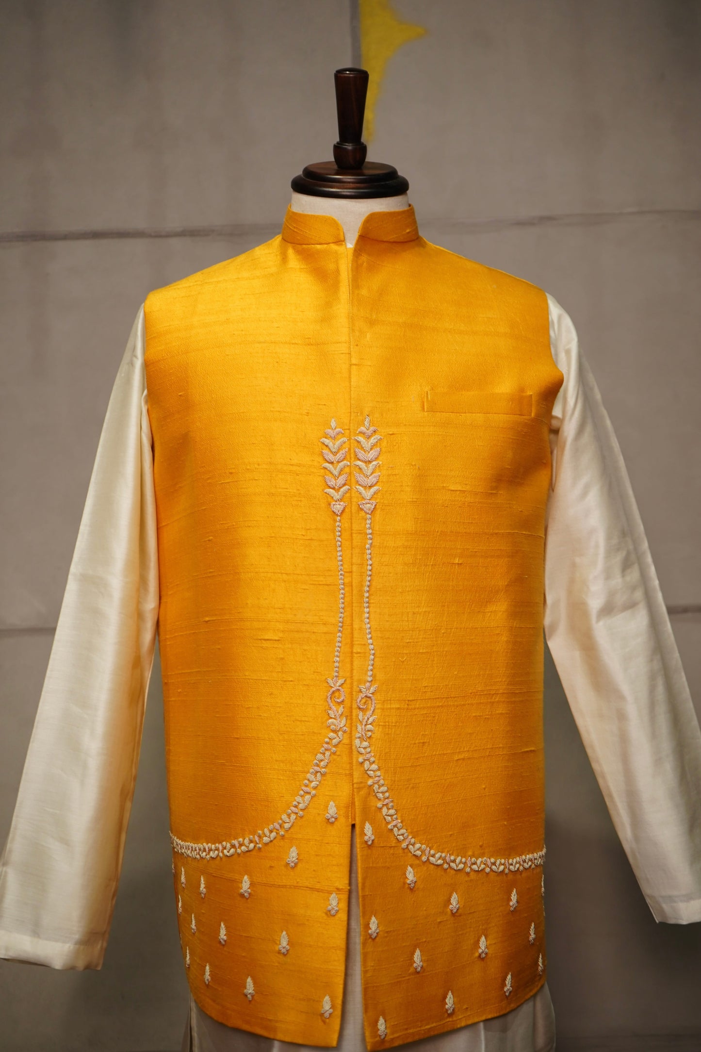 Sunshine Yellow Raw Silk Nehru Jacket