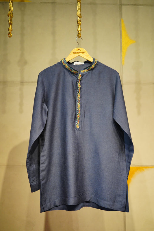 Slate Blue Munga Silk Kurta