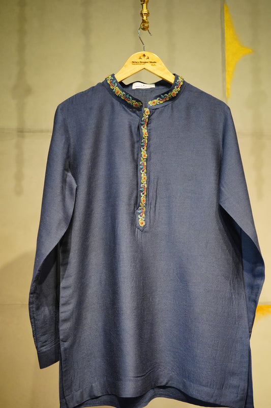 Slate Blue Munga Silk Kurta