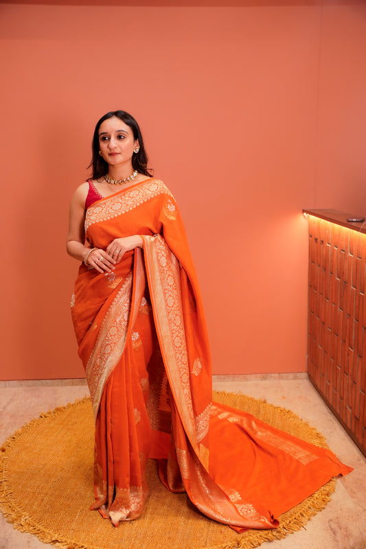 Kesari Moonga Silk Saree