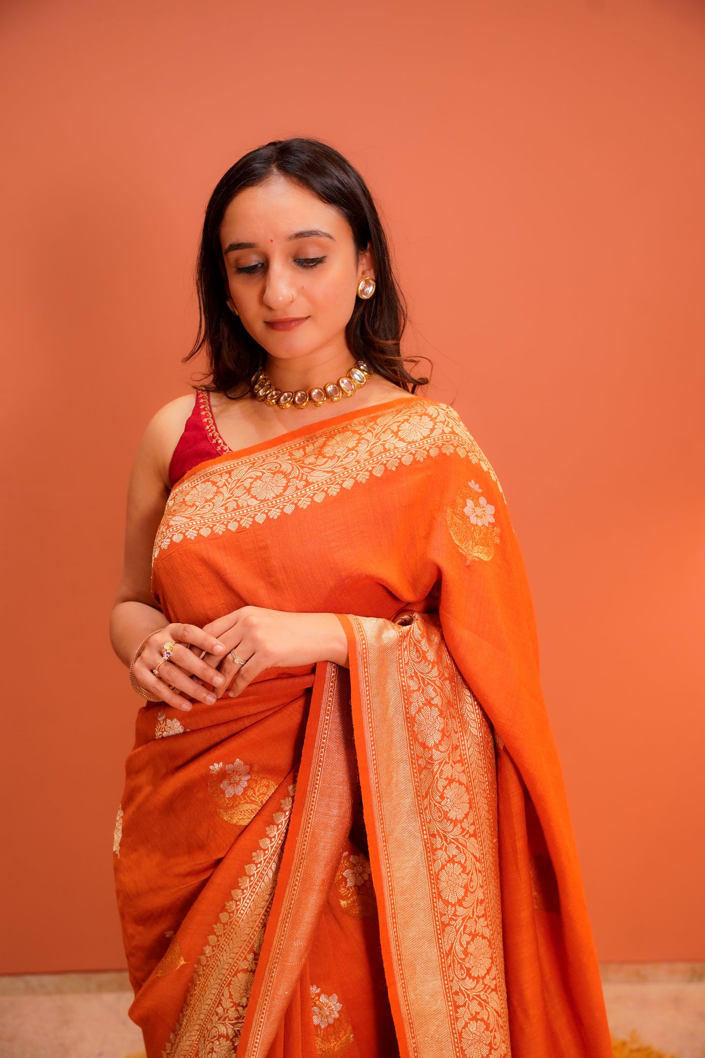 Kesari Moonga Silk Saree