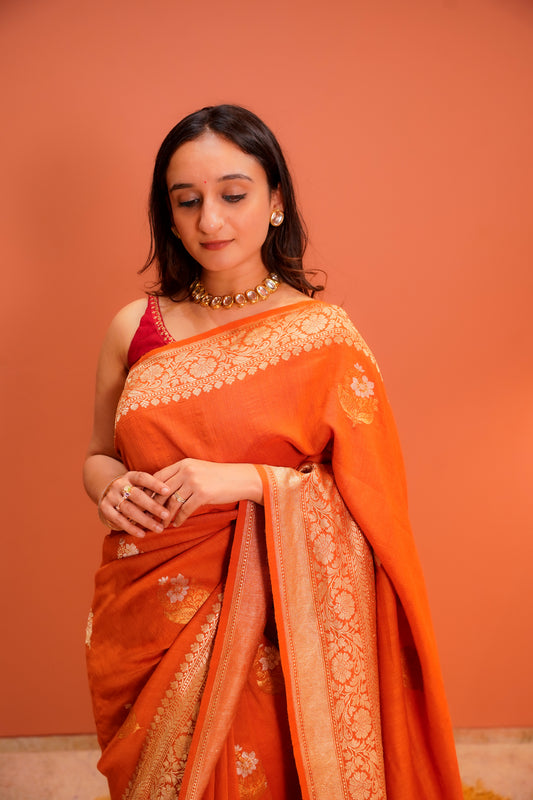Kesari Moonga Silk Saree