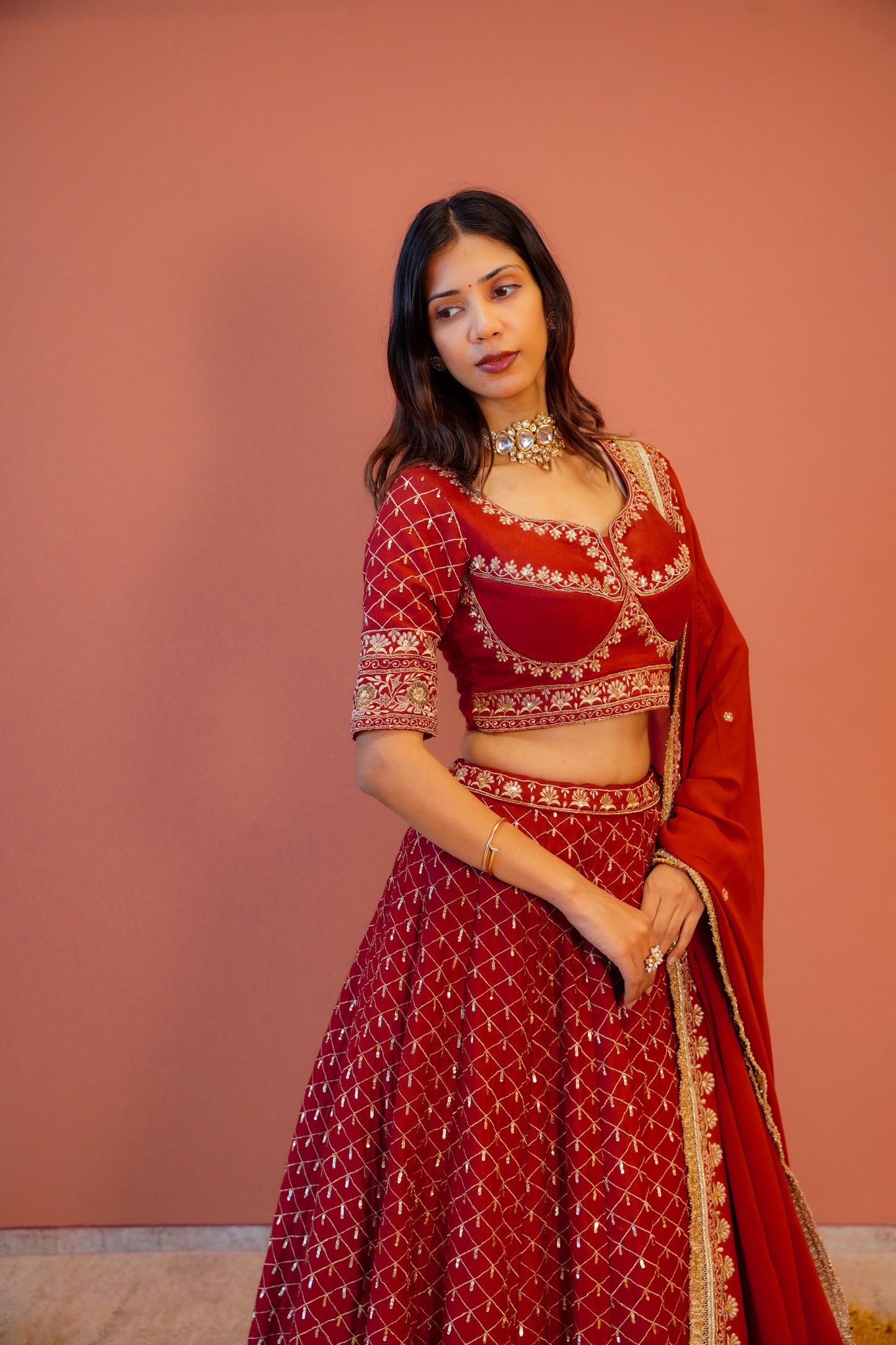 Rajwada maroon Silk Lehenga Set