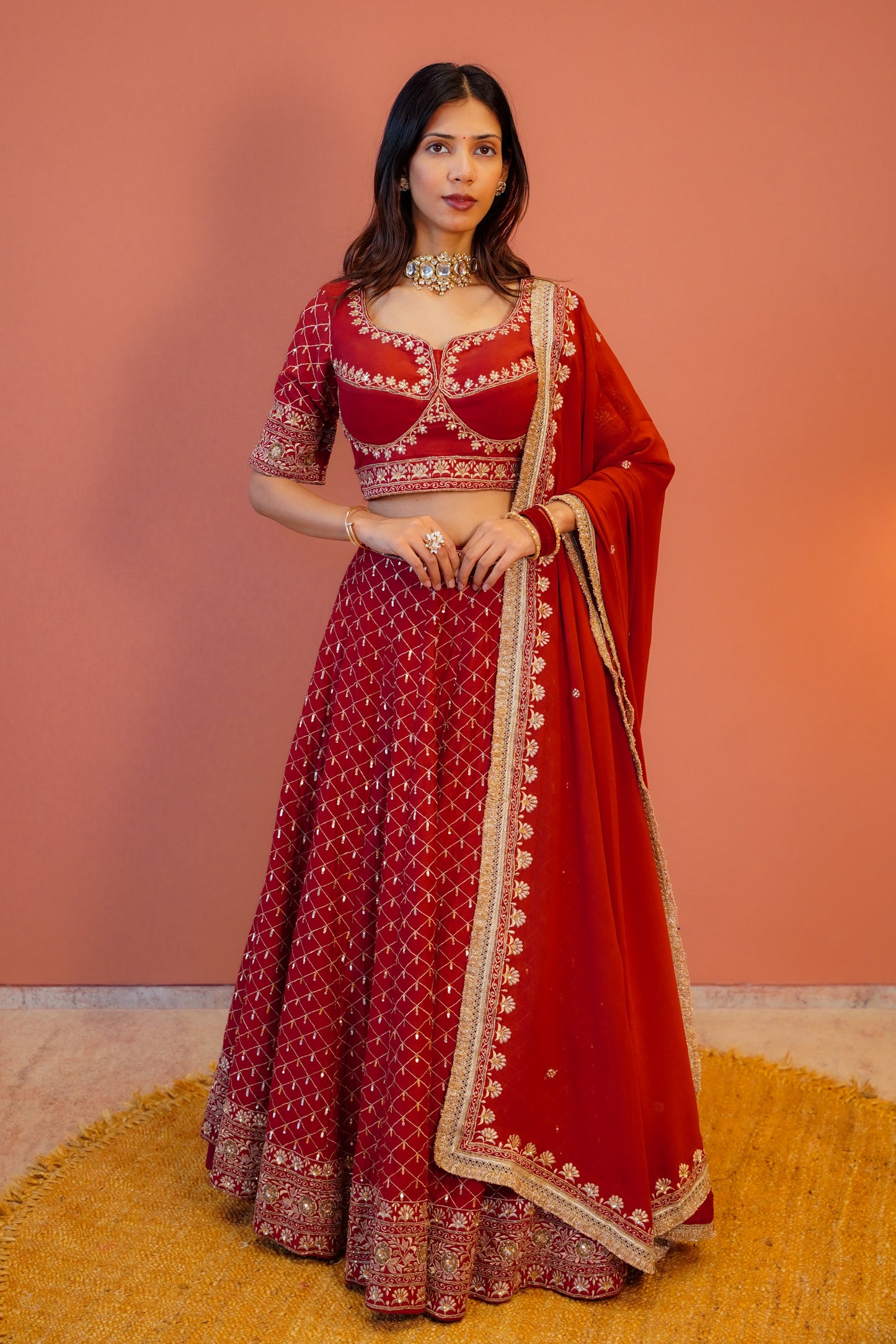Rajwada maroon Silk Lehenga Set