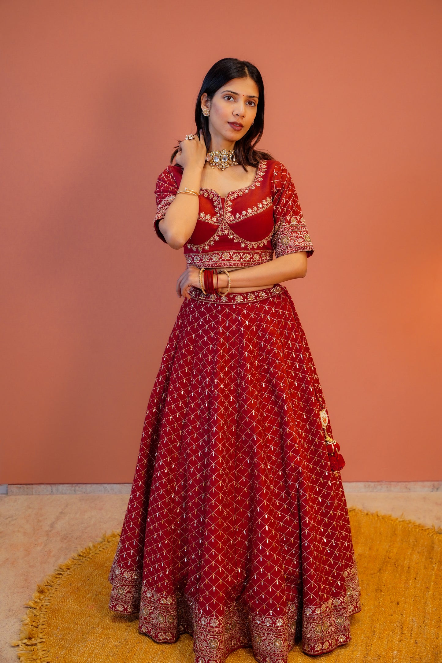 Rajwada maroon Silk Lehenga Set