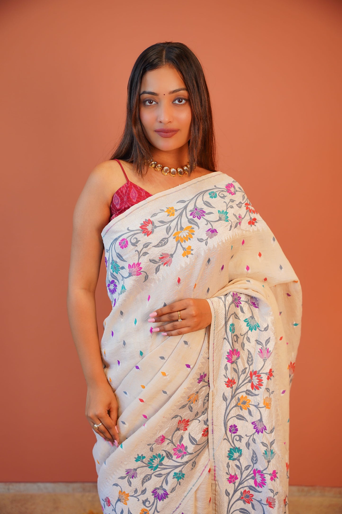 Gulbahar Ivory Floral Saree