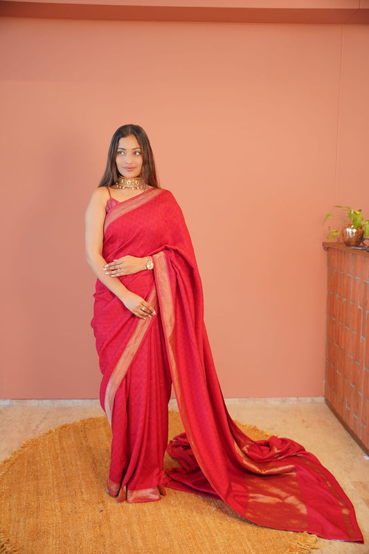 Laalima Classic Red Saree