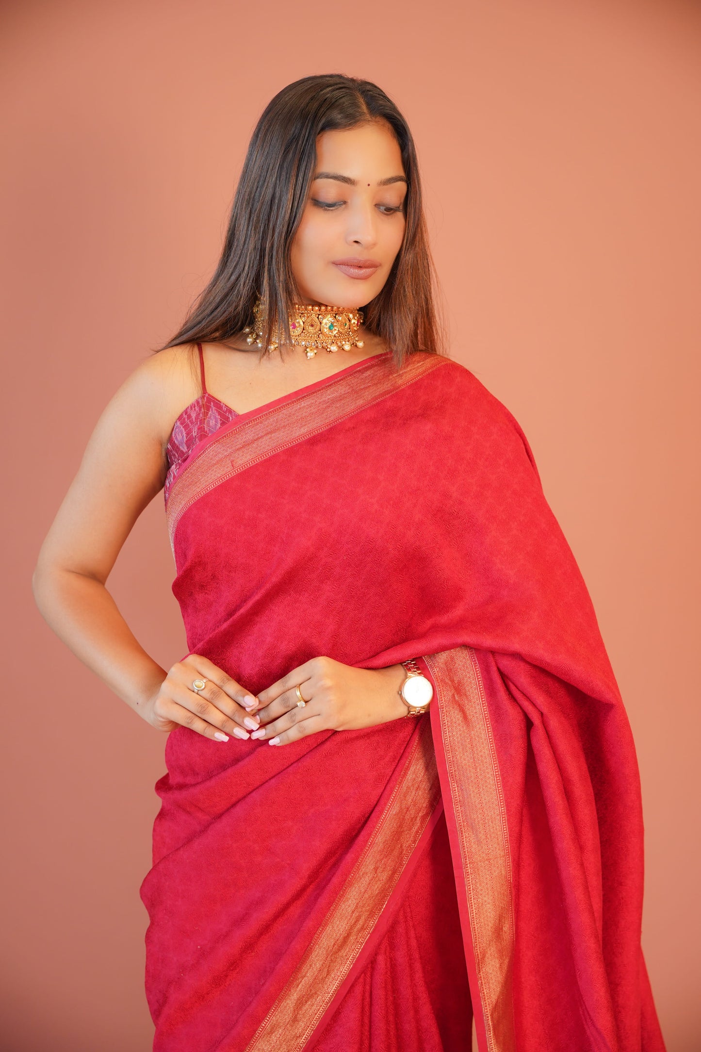 Laalima Classic Red Saree