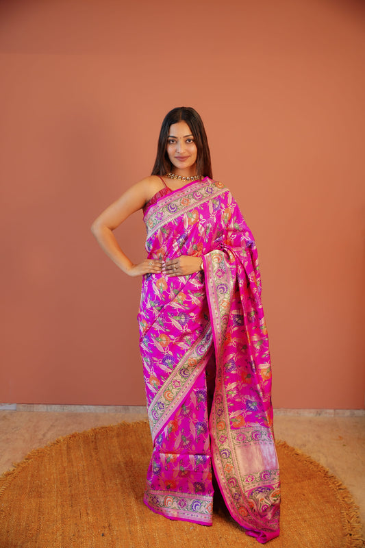 Fuchsia Meher Floral Saree