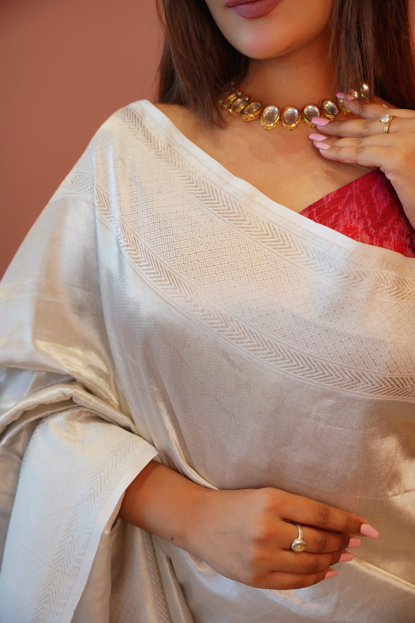 Chandrima Silver Satin Saree