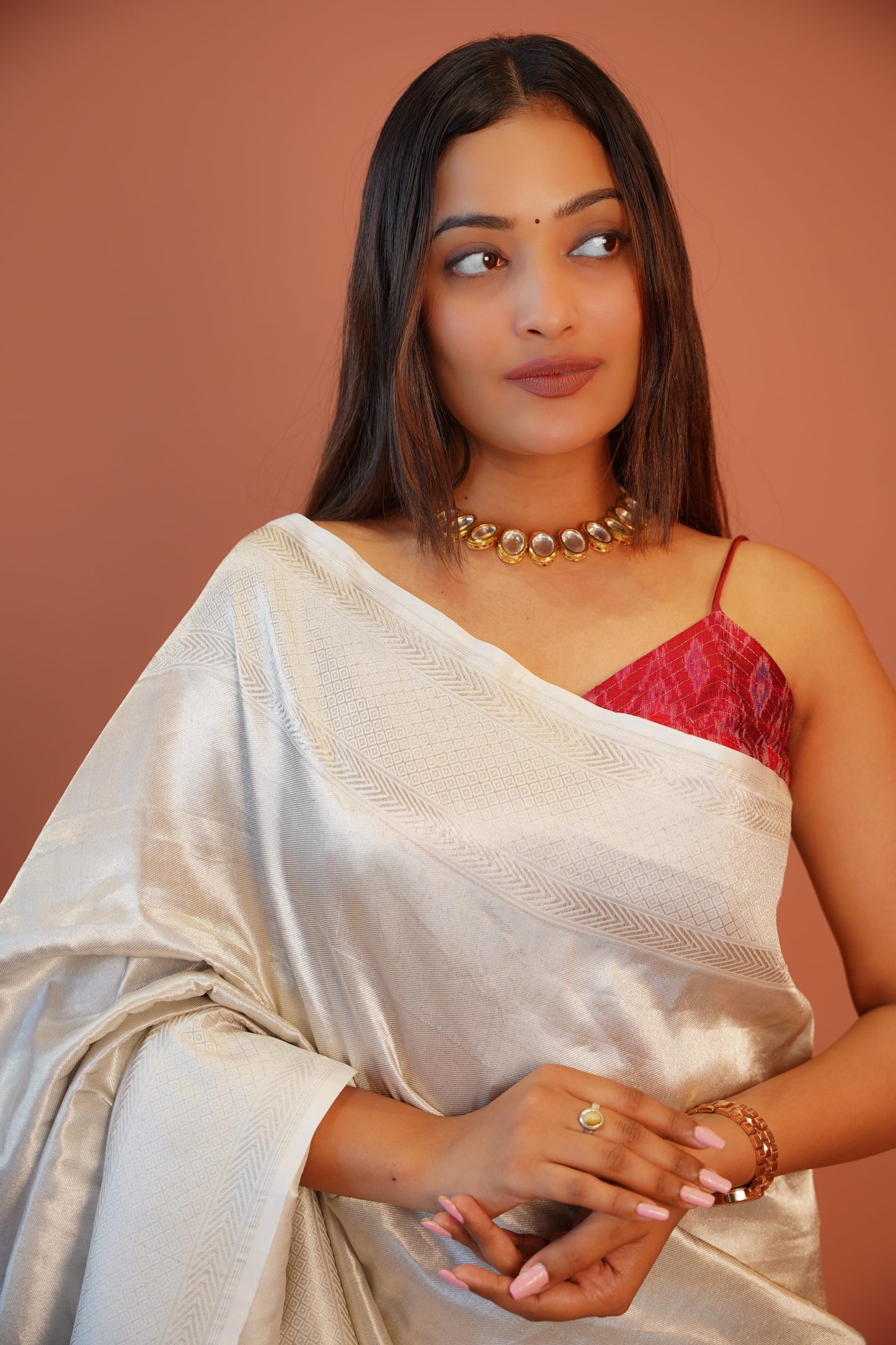 Chandrima Silver Satin Saree