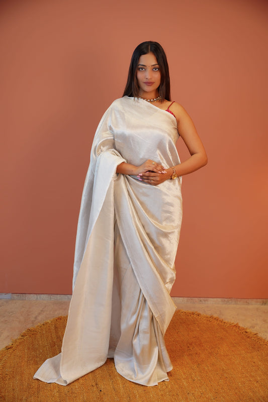 Chandrima Silver Satin Saree