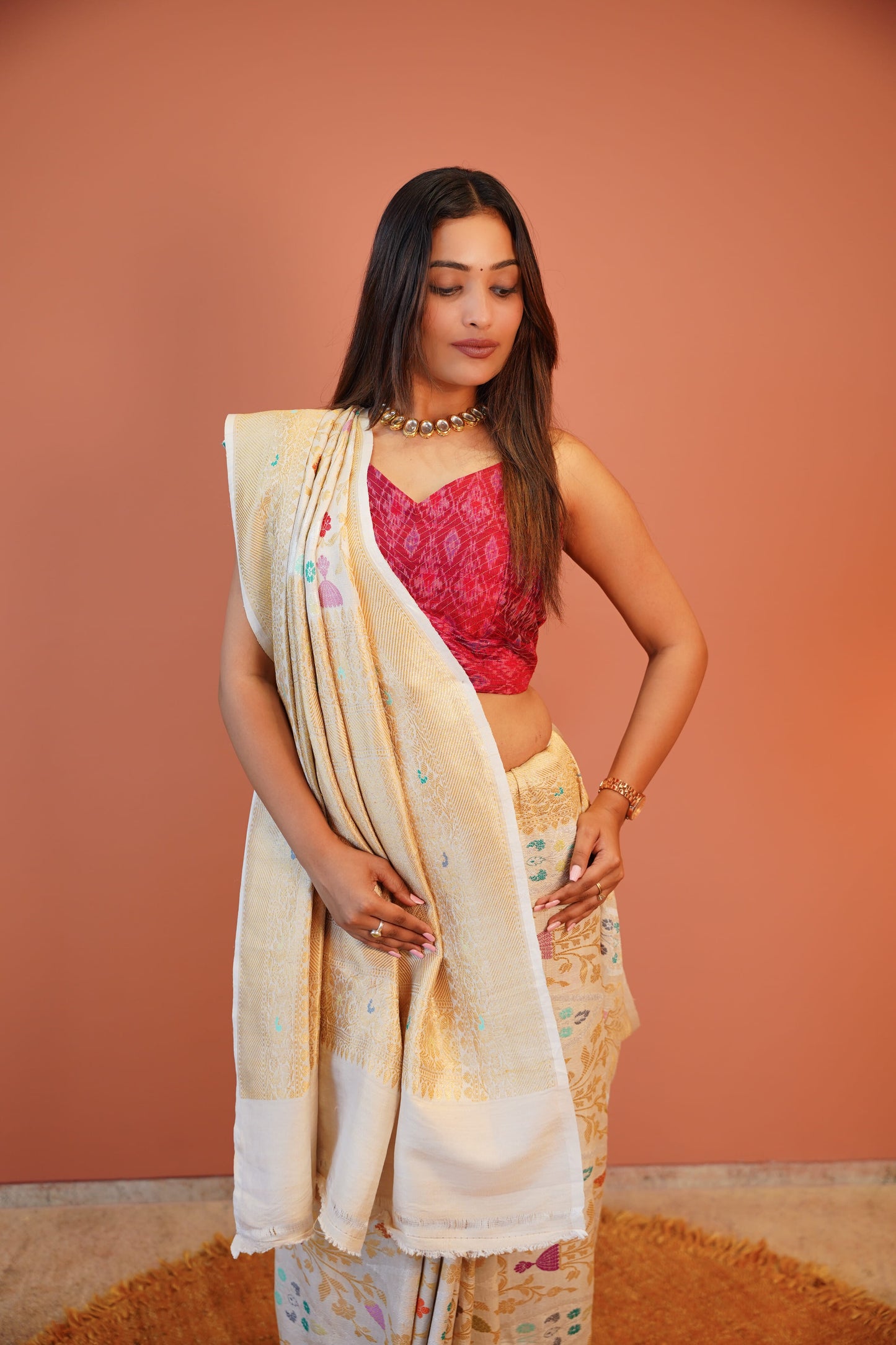 Heer Ivory Floral Banarasi Saree