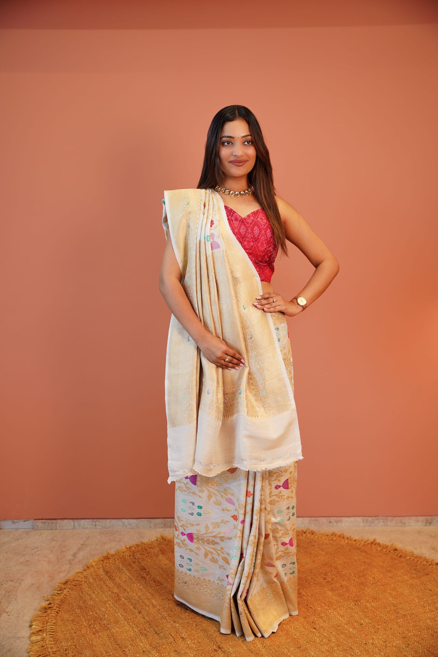 Heer Ivory Floral Banarasi Saree
