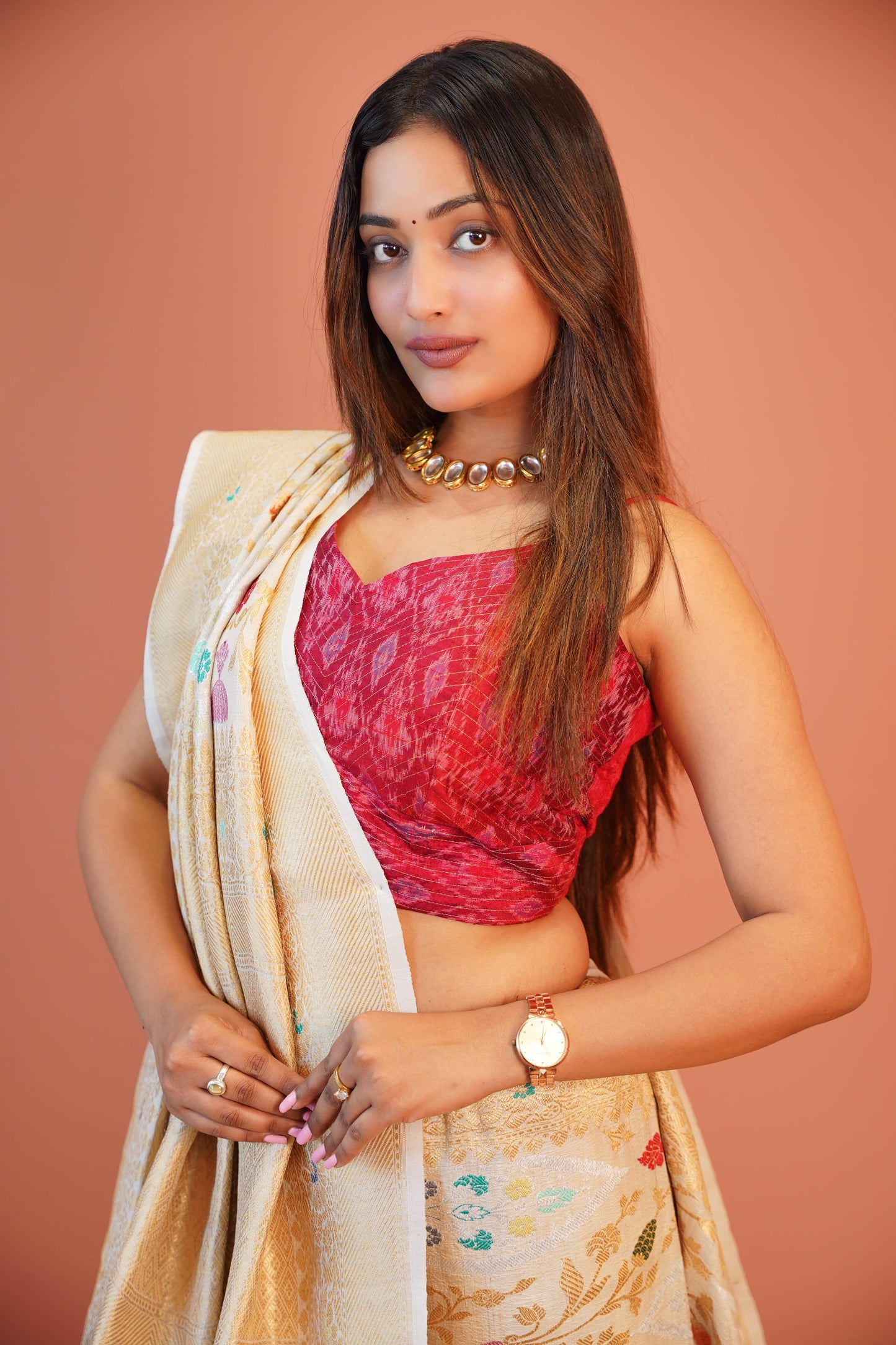 Heer Ivory Floral Banarasi Saree